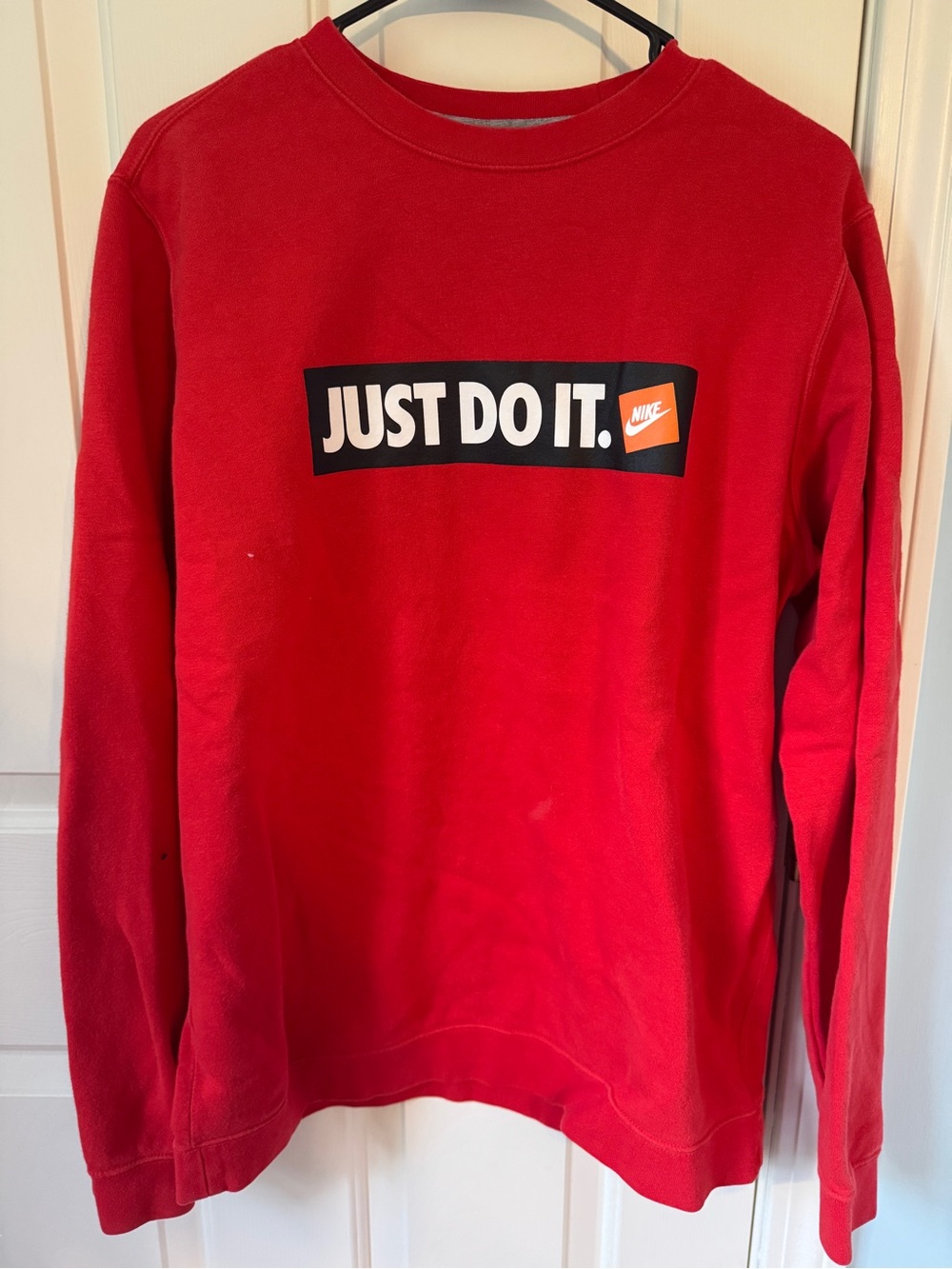 Nike Men’s Red Crewneck Sweatshirt with 'Just Do It.' Graphic